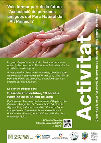 📢*Vols formar part de la futura "Associació de persones amigues del Parc Natural de l'Alt Pirineu"?* 
✅ T'esperem a la primera trobada per tirar endavant la nova entitat. Comptarem amb la participació de dues associacions similars que ens explicaran la seva experiència. 
✅ Ens trobarem *el dissabte 26 d'octubre a l'Aixalda de la Solana de Burg a les 18 hores*.
✅ T'esperem! Cal que confirmis la teva assistència a: https://forms.office.com/e/M06T6fh5ci