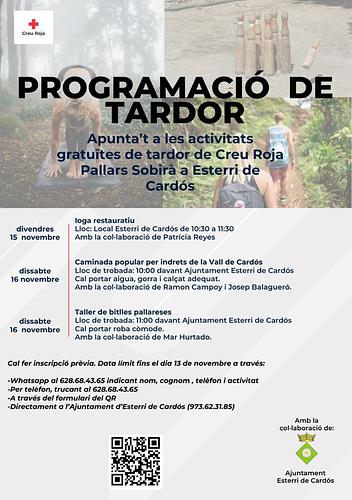 Us apunteu a les activitats gratuïtes de tardor de Creu Roja a Esterri de Cardós? Teniu fins el dia 13 de novembre per apuntar-vos-hi!
