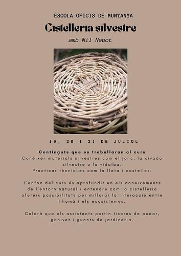 Aquest cap de setmana *19, 20 i 21 de juliol* l'*Escola d'Oficis de Muntanya* i *Nil Nebot* organitzen un curs de *Cistelleria Silvestre*

*QUEDA UNA PLAÇA!*

Interessades podeu omplir el formulari:  https://forms.gle/rppEXSmgGPrvmQW5A 
O enviar correu a: info@envallcooperativa.cat