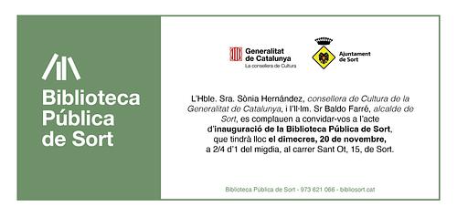 ✉️ Ens complau convidar-vos a la inauguració de la nova Biblioteca Pública de Sort, aquest dimecres 20 de novembre a 2/4 d'1 del migdia 
 
ℹ️ +info i reportatge gràfic de la biblioteca a https://sort.cat/esdeveniments/acte-dinauguracio-de-la-biblioteca-publica-de-sort/
