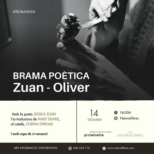 🦌 *BRAMA POÈTICA: Zuan – Oliver*
🙊 Amb la poeta suïssa en romanx *Jessica Zuan* i la traductora de *Mary Oliver* al català, *Corina Oproae*
🍷I amb copa de vi romanx (o infusió)!
🗓️ *Dissabte 14 de desembre a les 18:00h* a NaturaLlibres (Alins)
📝 Més informació i *inscripcions*: https://naturallibres.com/event/trobades-nl-brama-poetica-zuan-oliver/
