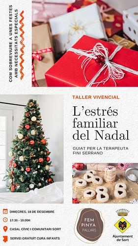 El Nadal és una època d'excés d'estímuls que poden arribar a fer col·lapsar els infants amb necessitats especials. La idea és compartir eines i consells per viure les festes amb més calma i tranquil·litat. I permetre un espai segur de participació perquè cada família pugui expressar els seus neguits. Conduirà la sessió la terapeuta Fini Serrano. Us esperem el *dimecres, 18 de desembre a les 17.30h al Casal Cívic de Sort*. L’Ajuntament de Sort subvenciona el *servei gratuït de cura d’infants*. Us animem a participar-hi!