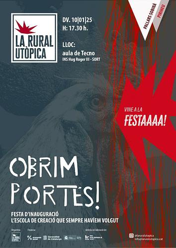 OBRIM PORTES! Aquest divendres dia 10 de gener, a les 17.30h obrim portes de la Rural Utòpica. 

Fem una festa per explicar-vos els projectes que farem aquest semestre a l'aula de tecnologia que ens cedeix l'@inshugroger per aquest curs:

1. La Kaixa Utòpica: espai obert de creació per a adolescents. De dilluns a dijous de 16.30h a 19.30h.
2. La Kaixa Bum!: espai obert de creació i formació per a adults. Divendres de 16.30h a 19.30h.

Veniu a conèixer-ho aquest divendres. També escoltarem bona música en directe i crearem!.

La Rural Utòpica té vocació de ser un espai transdisciplinar, divers i transgeneracional, afavorint moments de creació on estiguem barrejades totes.

Somniem que la creativitat sigui una actitud de vida, que la puguem mostrar al i des del lloc on vivim i que sigui propulsora de l'expressió d'un pensament crític i transformador de tot allò que ens mou. 

Aquesta és la nostra utopia.

Us esperem a la Festa! Per temes d'aforament és necessari inscriure's: https://forms.gle/uy9VnYgJSCo48J9h7