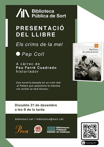 📢 El reconegut escriptor pallarès Pep Coll torna a la Biblioteca Pública de Sort amb la seva nova novel·la sota el braç, "Els crims de la mel", basada en un crim real al Pallars! 

📅 Dissabte 21/12, 18.00h
📍 Sala d'actes de la Biblioteca

ℹ️ +info i primeres pàgines del llibre https://bibliosort.cat/esdeveniments/presentacio-crims-mel/