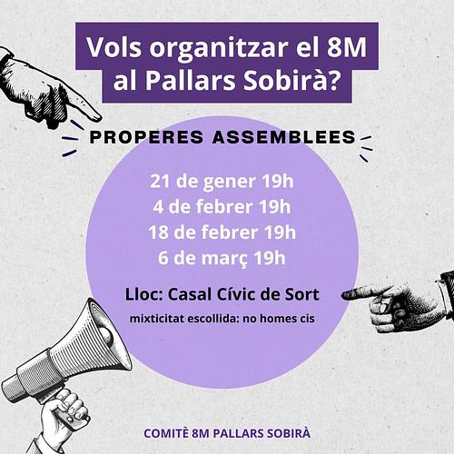 Serà aquest l'any en què aconseguirem enderrocar el patriarcat? 🔥Nosaltres continuem lluitant i comencem el 2025 amb moltes ganes de seguir sacsejant el  Pallars Sobirà! 

📣Tens ganes de participar en l'organització dels actes pel 7 i 8 de març? 

Des de la Geganta Desperta convoquem, un any més, el COMITÈ 8M! Quantis més siguem, coses més xules farem i més impacte tindrem. ✊

Sabem que aquest any el 8M ve just després de Carnaval... Però eh!, què millor per la ressaca que una bona dosi de transfeminisme i sororitat als carrers? 😈