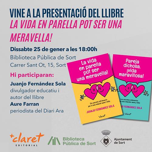 Quins són els secrets mil·lenaris per una relació de parella sana i feliç? 👩‍❤️‍👨 Voleu conèixer anècdotes i experiències i exercitar les relacions personals amb dibuixos inspiradors? 💞 
 
No us perdeu "La vida en parella pot ser una meravella!", el nou llibre de Juanjo Fernández Sola @juanjofdezsola que la periodista Aure Farran (@diariara) presentarà aquest dissabte, 25 de gener, a les 6 de la tarda, a la Biblioteca Pública de Sort! 
 
ℹ️ +info i ressenya del llibre https://bibliosort.cat/esdeveniments/presentacio-llibre-vida-parella-meravella/