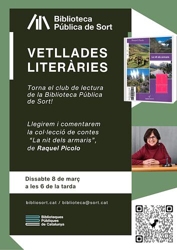 📢 Tornen les #VetlladesLiteràries de la Biblioteca Pública de Sort!

📖 Ens trobem el dissabte 8 de març, a les 6 de la tarda, per comentar "La nit als armaris" de Raquel Picolo, vine ja i emporta't en préstec el teu exemplar!

ℹ️ +info i inscripcions https://bibliosort.cat/.../vetllades-literaries-nit-armaris/