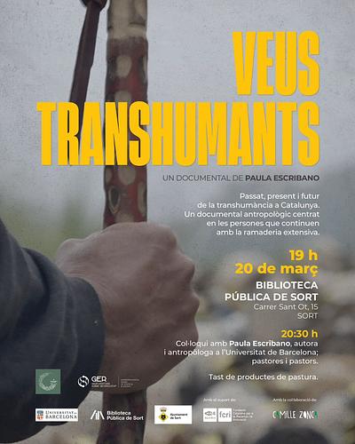 Passat, present i futur de la transhumància a Catalunya 🐑👩🏻‍🌾 Aquest dijous, a les 7 de la tarda (19h), us convidem a la projecció del documental de Paula Escribano "Veus transhumants", seguit de col·loqui amb pastors i pastores i tast de productes de pastura 😋 

ℹ️ Accés lliure i gratuït, més informació a la nostra pàgina web https://bibliosort.cat/esdeveniments/projeccio-veus-transhumants/