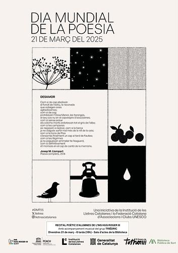 Recordeu, això és avui! https://bibliosort.cat/esdeveniments/dia-mundial-poesia-2025/ I no oblideu consultar el fons de poesia d'autors locals, el trobareu a la secció Lletres del Pallars!