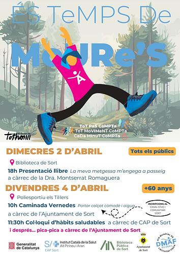 🚶‍♀️🏃‍♂️🚵 Amb motiu del #DiaMundialActivitatFísica us convidem a la presentació del llibre "La meva metgessa m'engega a passeig" de la doctora Montserrat Romaguera Bosch

📅 Us esperem aquest dimecres, 2 d'abril, a les 6 de la tarda (18h), a la sala d'actes de la Biblioteca

ℹ️ +info https://bibliosort.cat/esdeveniments/presentacio-llibre-metgessa/