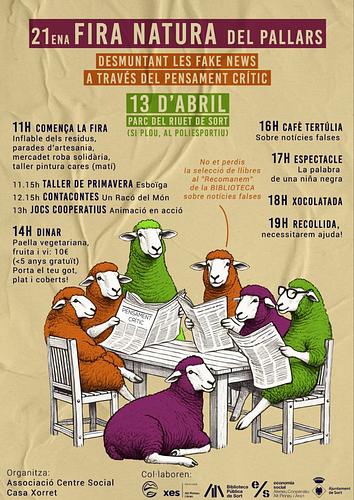 🎊 Ja torna la Fira Natura del Pallars , i en són 21 🌱

🪴📚 👕🪁 Matí amb parades, jocs, tallers, contacontes, mercadet de roba solidària...

🥘 ☕️ Migdia amb paella popular i cafè tertúlia sobre notícies falses

🎪🍫Tarda amb espectacle familiar i xocolatada


🗓 Diumenge 13 d'abril 
⏰ 11 a 19 h
📍Al Parc del Riuet de  Sort

T'hi esperem!