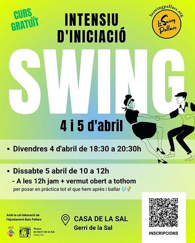 🌸 Primavera de Swing al Pallars! 🎶🕺💃

Estem molt il·lusionats de compartir amb vosaltres les inscripcions obertes per als cursos GRATUÏTS d’aquesta primavera! Vine a ballar amb nosaltres! ✨

🌟 INTENSIU d’Iniciació – 4 i 5 d’abril 2025
Vols fer els teus primers passos en el món del Lindy Hop? Aquest cap de setmana intensiu és per a tu! 🎺💛

📅 Dates i horaris:
- Divendres 4 d'abril de 18:30 a 20:30h

- Dissabte 5 d’abril de 10:00 h a 12:00 h. A les 12h jam + vermut obert a tothom per posar en pràctica tot el que hem après i ballar 🎶🍹

📍 Ubicació: Casa de la Sal (Gerri de la Sal)

👉 Inscripcions aquí:
https://forms.gle/BUsNX6NqH5531w3W8

Més info sobre nosaltres: www.loswingpallars.org