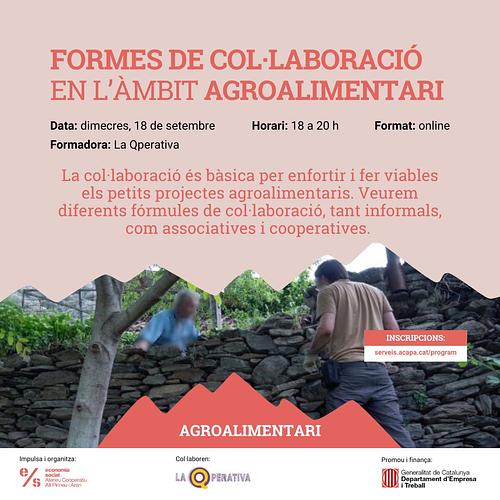 🚜 La col·laboració és bàsica per enfortir i fer viables els petits projectes agroalimentaris. 

👉 Tens un projecte per compartir espai, rutes comercials, plataforma de venda o altres idees? 
👉 Estàs pensant a agrupar-te amb altres productores sota un mateixa paraigües com una associació o una cooperativa?
👉 Quina pot ser la fórmula més adequada per la vostra mida, el vostre servei o la vostra forma de col·laborar? 

🤔 A la sessió veurem diferents fórmules de col·laboració, tant informals, com associatives i cooperatives.

📆18 de setembre, 18 h
💻Sessió online.

Inscripció gratuïta: https://serveis.acapa.cat/program/formules-de-collaboracio-en-lambit-agroalimentari