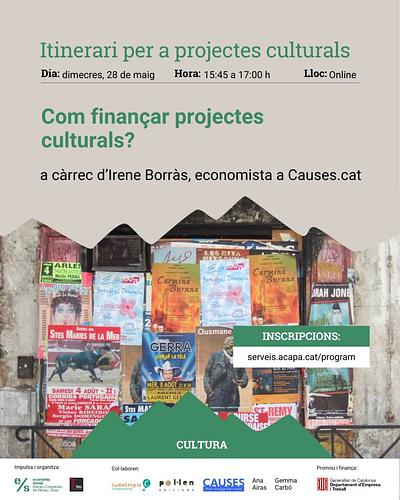 📣 Arriba una nova sessió de l'itinerari per a projectes culturals 🎵📕

En aquesta ocasió parlem de finances. 💰 Saps com finançar el teu projecte? 

🤔 En parlem amb Irene Borràs, economista a Causes.cat 

📆 Dimecres, 28/05 
⏰ 15.45h
💻 Sessió online i gratuïta

Inscriu-te a ➡️ https://serveis.acapa.cat/program/itinerari-per-a-projectes-culturals