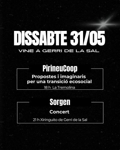 Dissabte tarda i vespre, "planazo" fantàstic a Gerri!!!! L'ateneu de l'alt pirineu organitza  una xerrada amb les coordinadores del llibre Futurs impossibles i al vespre un concertàs al xiringuito amb Sorgen (guitarra flauta i acordió)!!