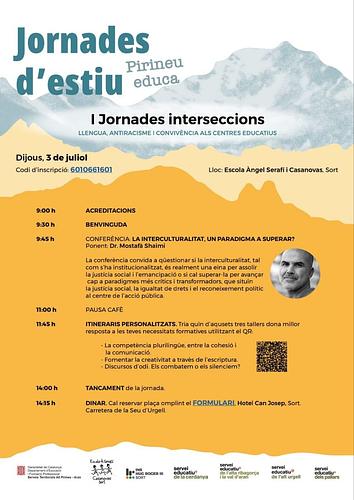 Jornada interseccions. Llengua, antiracisme i convivència als centres educatius

📍Aquesta és una activitat per a personal docent, però la conferència La interculturalitat, un paradigma a superar? del Dr. Mostafà Shaimi està oberta presencialment a tota la població. Serà el 3 de juliol a les 9.30h a l'Escola Àngel Serafí Casanovas de Sort (Sala d'actes).

🤔 Us esperem per qüestionar si la interculturalitat, tal com s'ha institucionalitzat, és realment una eina per assolir la justícia social i l'emancipació O si cal superar-la per avançar cap a paradigmes més crítics i transformadors, que situïn la justícia social, la igualtat de drets i el reconeixement polític en el centre de l'acció pública.

👌🏽Per confirmar assistència, cal omplir aquest formulari: https://docs.google.com/forms/d/1qzfceWHsdlZeXe3u6K3OrSFEFdM9OMWudshtg4uhgeU/edit

📩 Si algú té interès en la conferència, però no hi pot assistir presencialment, pot escriure al correu electrònic c5900037@xtec.cat