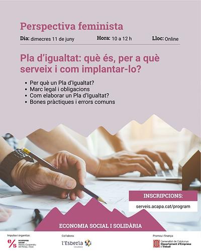 🟣 Pla d’Igualtat: què és, per a què serveix i com implantar-lo? 🟣

⚠️ El teu projecte ja té pla d'igualtat? Sabies que, a més de ser una eina per la cura, també diu molt de la teva empresa tant davant del públic com de l'administració? 

👉 Apunta't al taller amb les expertes de L'Esberla. 

📅 Dimecres, 11 de juny
⏰ 10 a 12 h
💻 Sessió online i gratuïta

✍️ Inscriu-te: https://serveis.acapa.cat/program/perspectiva-feminista