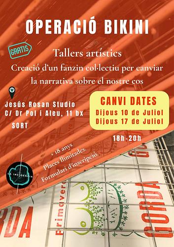 CANVI de DATES

Des de La Incidència us proposem uns tallers d'expressió artístic per canviar la representació i la narrativa, entorn els nostres cossos. 

El missatge sobre l’amor propi s’ha fet molt present últimament, fins i tot s’ha transformat en un missatge comercial. Partim de la idea que és impossible estimar-se a uni mateixi sense ajuda exterior. Pressionar i responsabilitzar a persones individuals de ser dignes d’amor sense canviar la mirada de la societat sobre els cossos, és un perill per la salut mental.

Gràcies a artistes diverses repensarem la bellesa i la validesa de tots els cossos. Transformarem i crearem noves narratives sobre i amb els nostres cossos gràcies a l'elaboració d'un fanzín col·lectiu (fotos, il·lustracions, escriptura...).

*Places limitades. Gratuït, amb taquilla inversa. Formulari : https://forms.gle/RvKihoLTBfQXNkfh7 

*Obert a totis. Adreçat especialment a persones amb una corporalitat no normativa. També a persones que tenen complexos amb el seu cos.
*+18 anys.