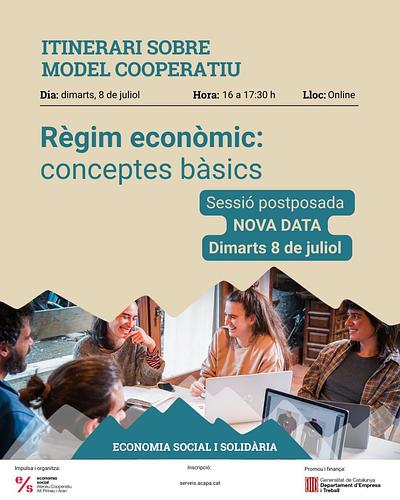 [DEMÀ] ⚡️Itinerari sobre model cooperatiu 

💰Règim econòmic: conceptes bàsics

🗣A càrrec d'Entremons

📅 Dimarts, 8 de juliol 
⏰ 16 a 17.30 h
💻 Online

✍️ Inscripció gratuïta: https://serveis.acapa.cat/program/itinerari-sobre-el-model-cooperatiu⚡️