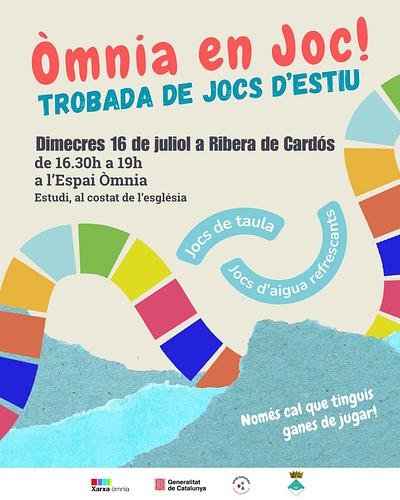Una tarda de jocs oberta a nens, joves, famílies i tothom que tingui ganes de passar-ho bé jugant! 

🗓 Dimecres 16 de juliol
📍 Ribera de Cardós – Espai Òmnia (al costat de l’església)
🕟 De 16.30 h a 19 h

Hi trobaràs:
🌊 Jocs d’aigua refrescants
♟️ Jocs de taula per a totes les edats

Jocs per infants, jocs per adults, jocs d'estratègia, creatius, d'habilitat, competitius, cooperatius... La qüestió és jugar!

Activitat gratuïta i oberta a tothom!
T’hi apuntes? 👇