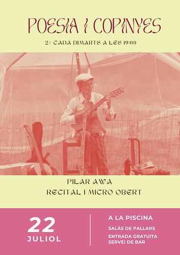 Aquí tenim la segona convidada d'aquest cicle de poesia. Ens trobarem el 22 de juliol amb la Pilar que ens deleitarà amb la seva fusió de poesia i musica. Us hi esperem a les 19h! Després gaudirem de l'oracle poètic i micro obert!