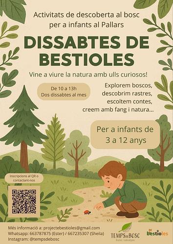 🌿 Anem a pel següent Dissabtes de Bestioles! 🐾

📆 Dissabte 1 de novembre a Esterri d'Àneu! Aprofitem el pont al bosc 🪵

🔗 Inscripcions aquí:
https://forms.gle/ftDcSX23JkuTu3TcA

📩 Per a qualsevol dubte i per aconseguir el dossier de famílies amb tota la informació detallada:
projectebestioles@gmail.com
📱 Ester: 663 787 875 | Sheila: 667 235 307
📸 Instagram: @tempsdebosc

Sentiu-vos lliures de compartir-ho! 🌲💚
