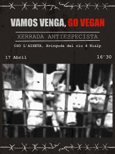Holahola!!! Aquest divendres 17 a les 16:30h tenim xerrada 
“Vamos venga, go vegan” serà una xerrada antiespecista on es posarà sobre la taula l'explotació animal i els nostres privilegis d'espècie. 
Us animem a venir, a debatre i qüestionar-nos juntis!! No falteu, ens veiem divendres!
🏴‍☠️🐷