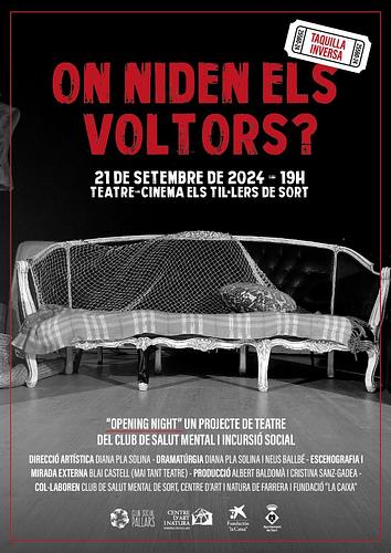 Aquest *dissabte 21* de setembre, a les *19h*! *Obra de teatre al Poliesportiu!*
Amb participació de Club Social Pallars i el Centre d'Art i Natura de Farrera